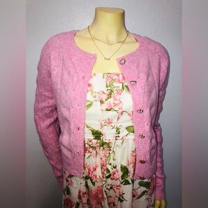 Celebrity Pink Light Pink Cable Knit Cardigan with Heart Buttons